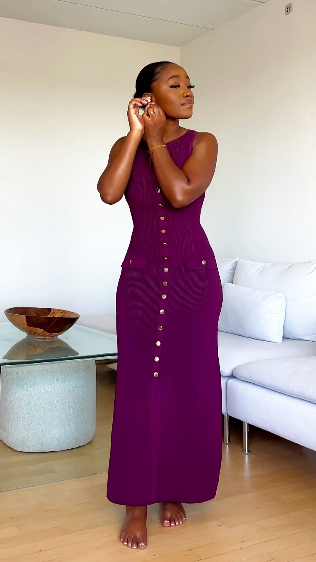 Sleeveless Metal Button Knit Dress