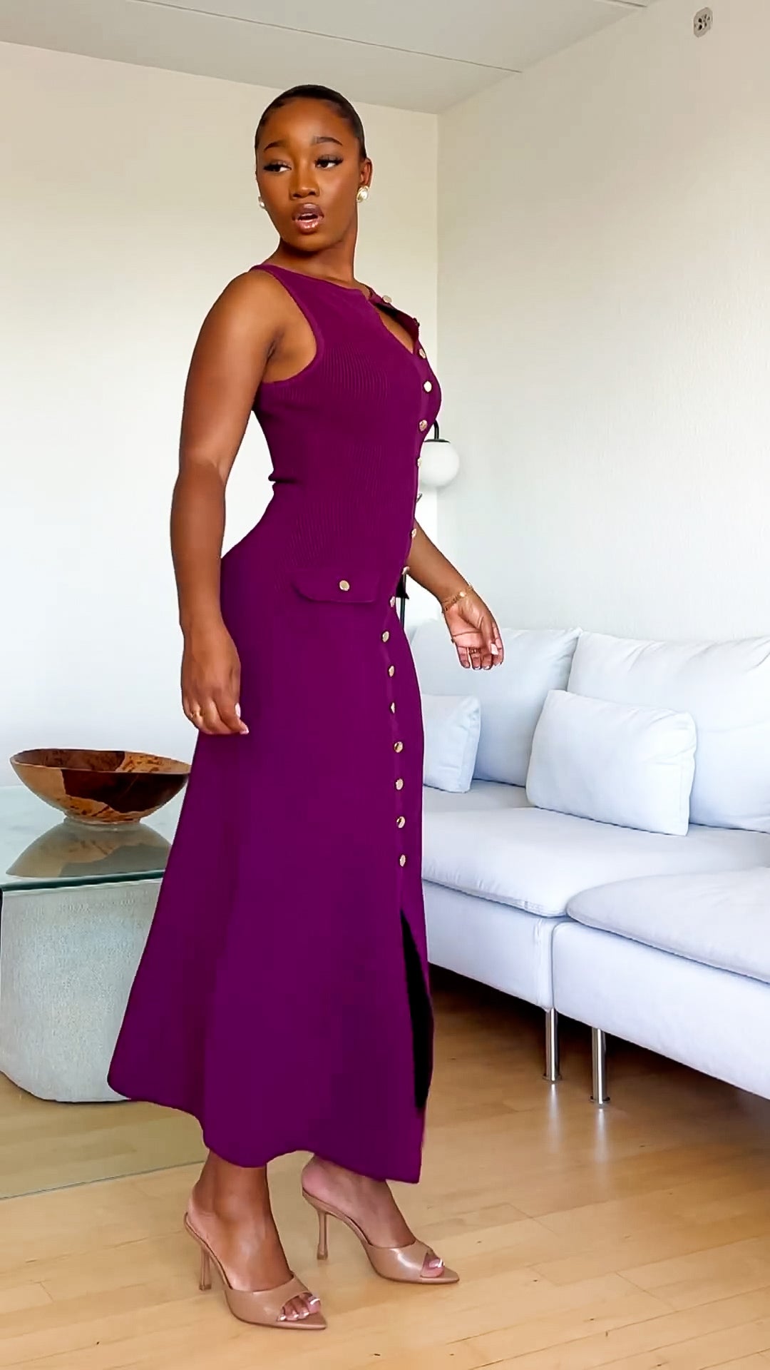 Sleeveless Metal Button Knit Dress