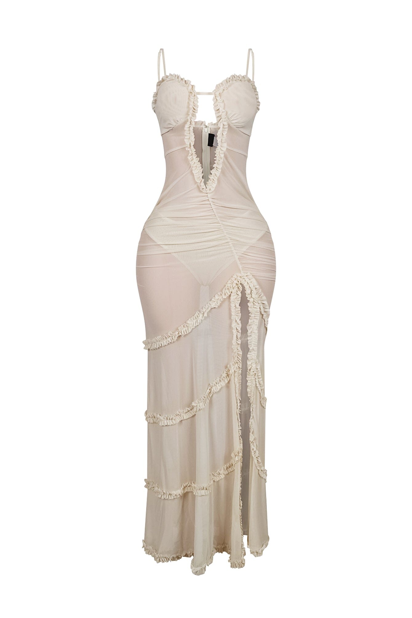 Wila Mesh Ruffled Maxi Dress With Panty Lining