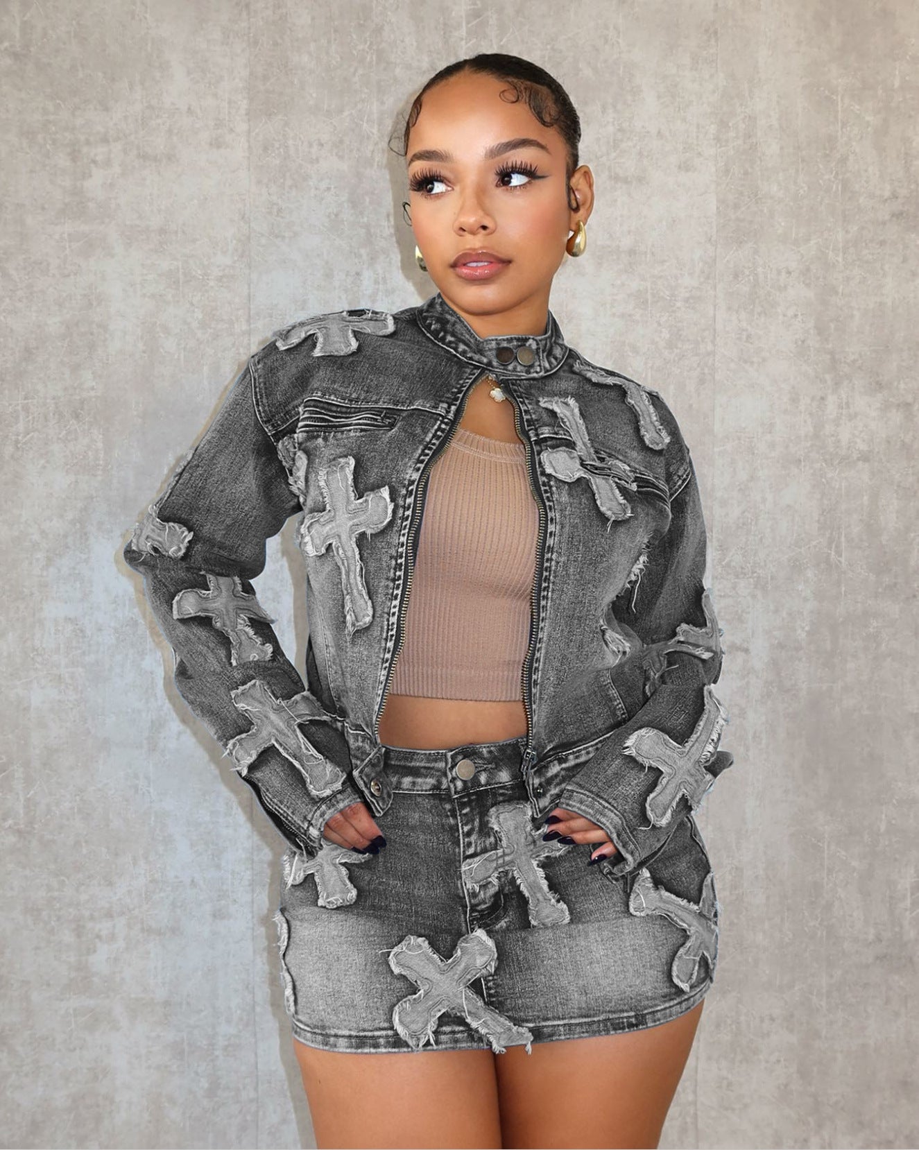 Cross Your Mind Denim Jacket & Skirt Set