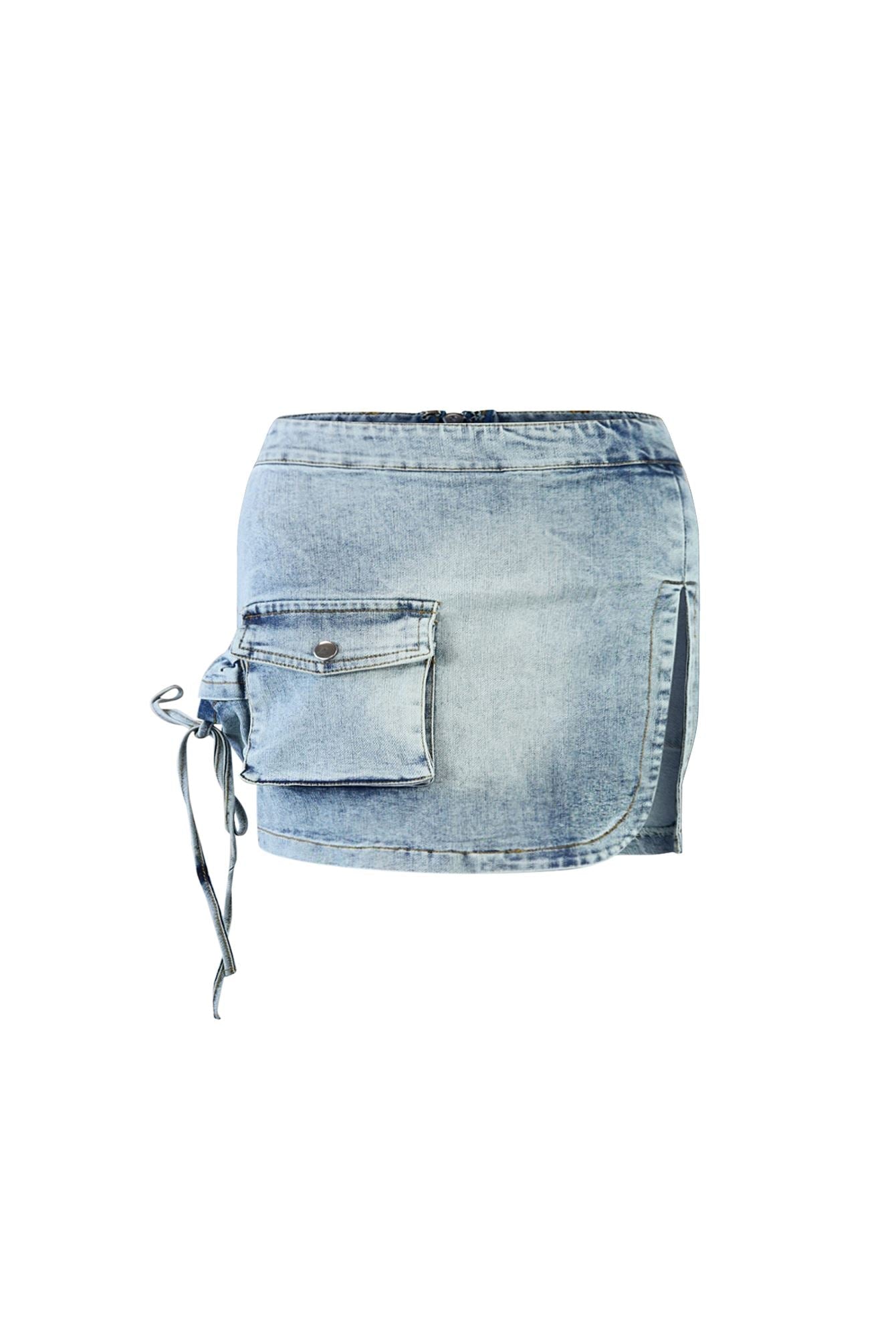 One Of Kind Denim Crop Top & Cargo Mini Skirt Set