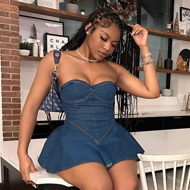 Denim Balletcore Corset Mini Dress