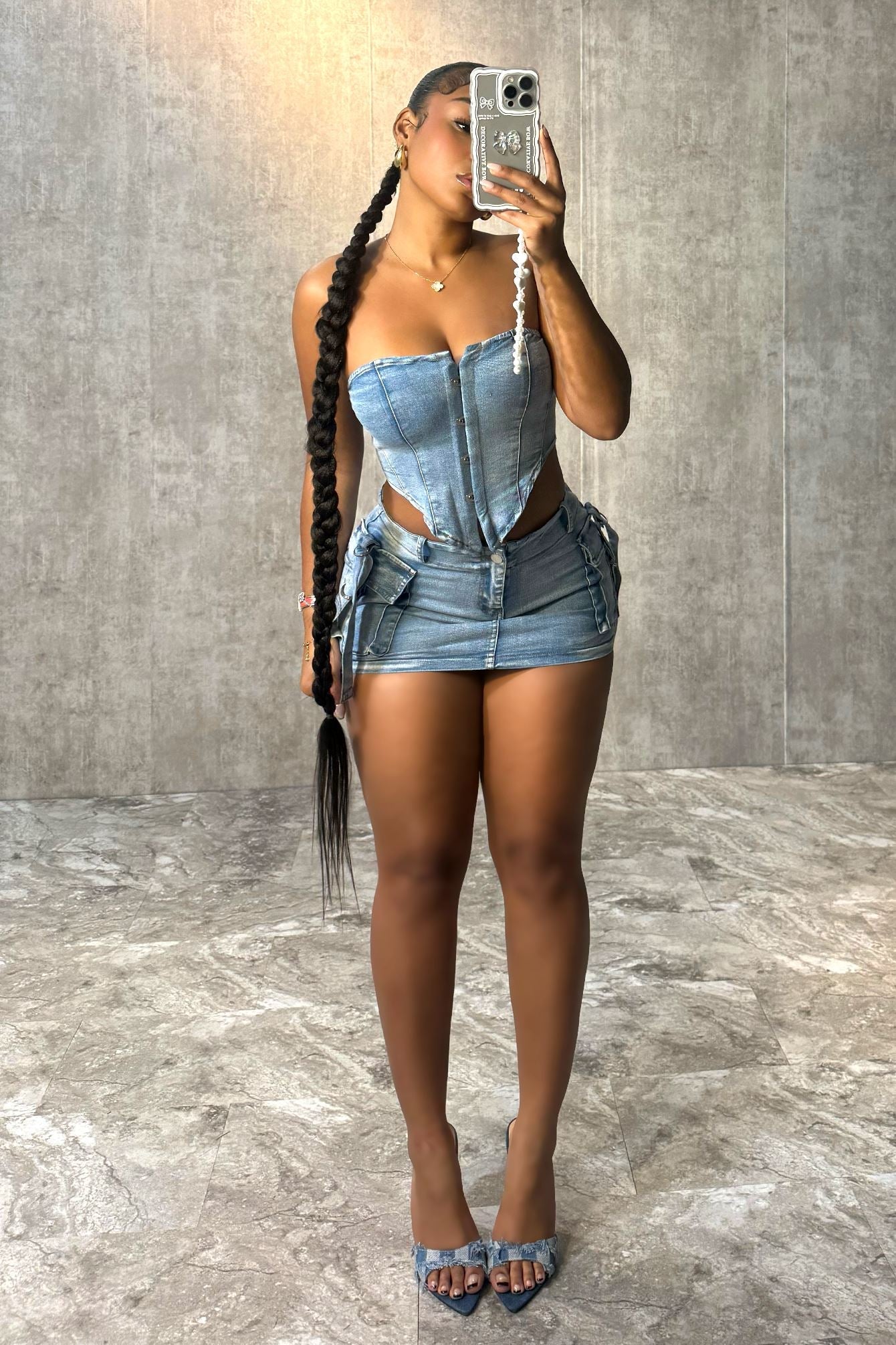 About It Denim Bustier Top & Skirt SET matching sets EDGE
