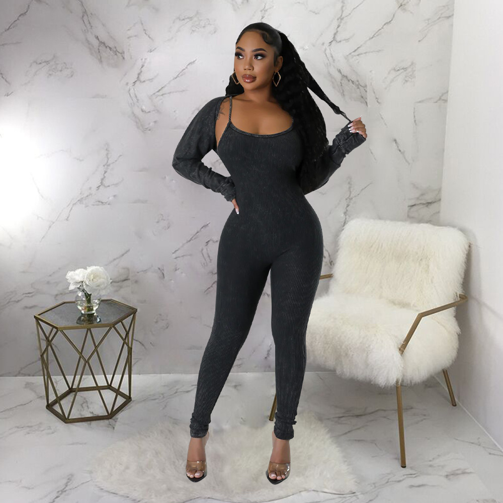 Cindy Mineral Washed Jumpsuit & Bolero SET
