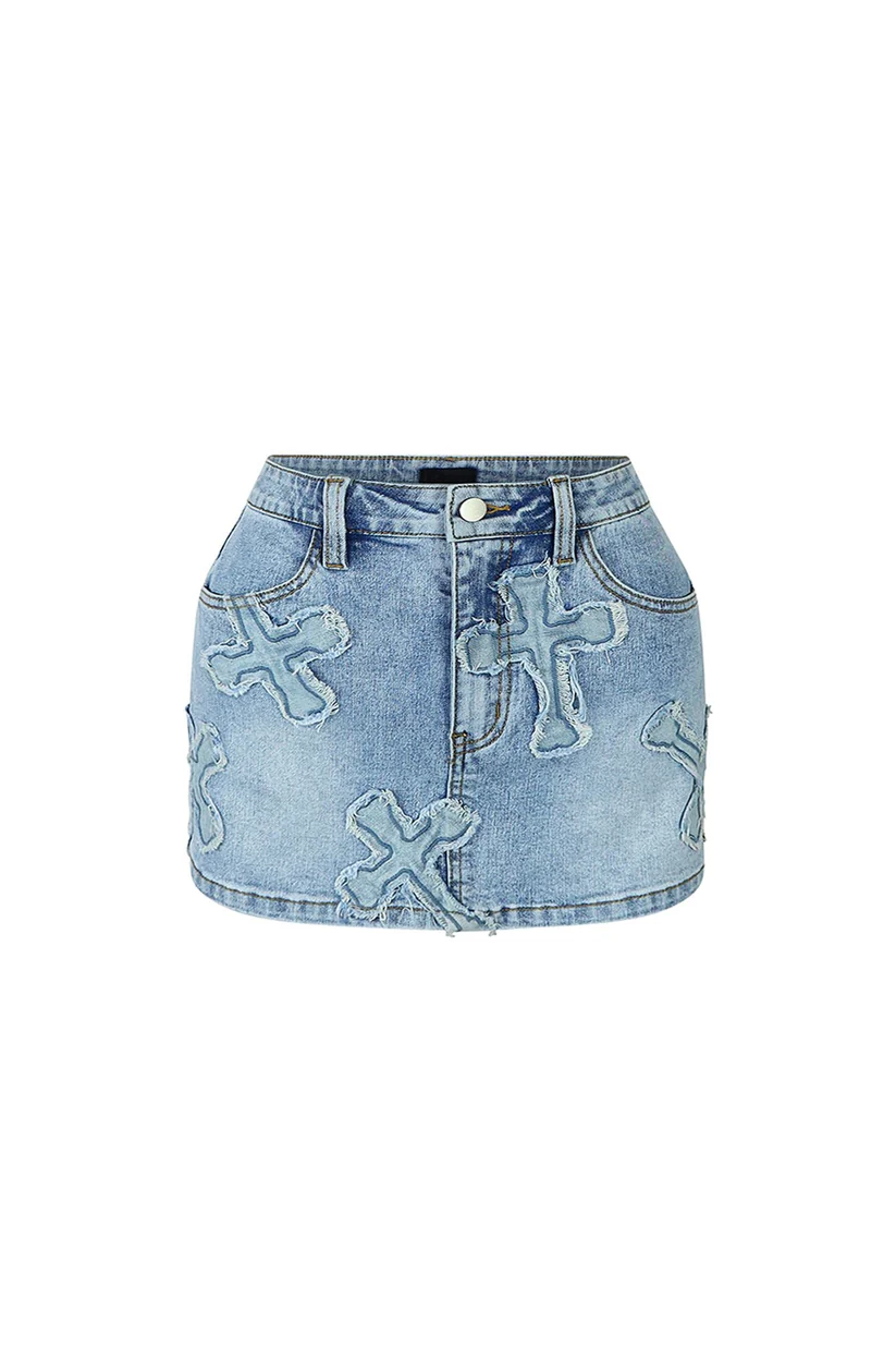 Cross Your Mind Denim Top & Skirt Set