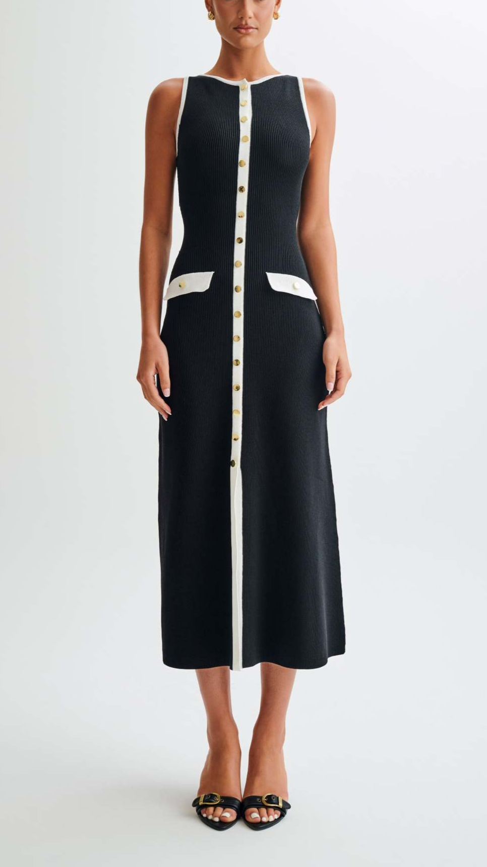 Sleeveless Metal Button Knit Dress