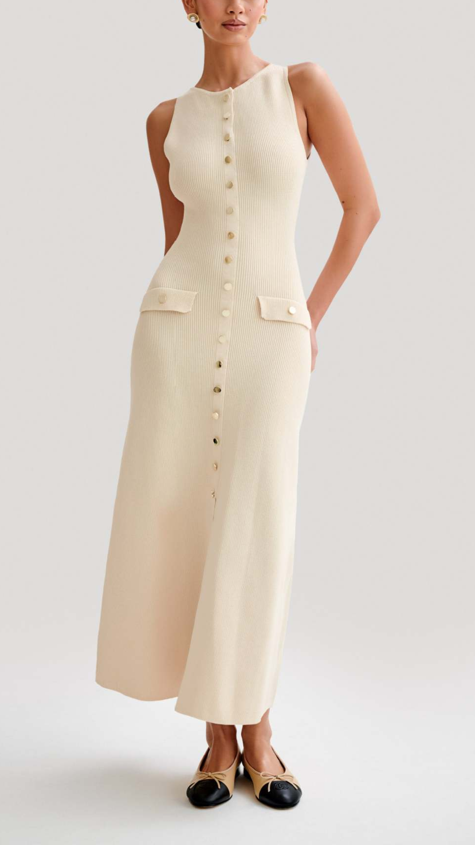 Sleeveless Metal Button Knit Dress