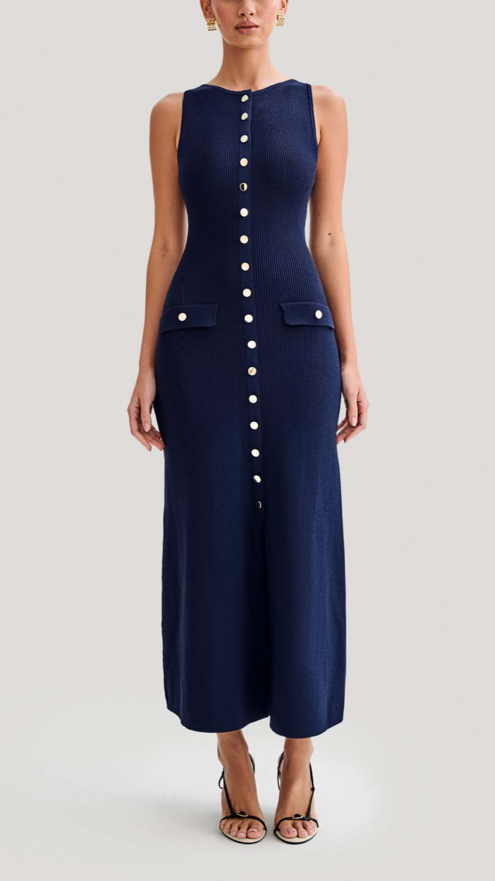 Sleeveless Metal Button Knit Dress