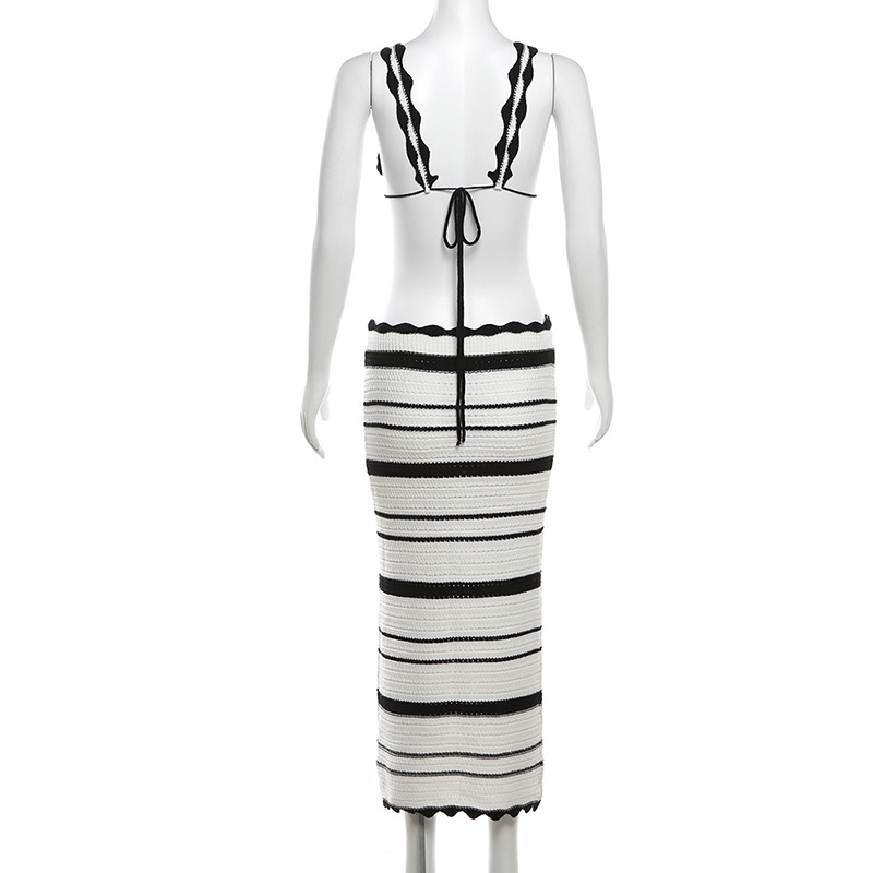 Deep V Neck Ruffled Knit 2-Piece Skirt Set