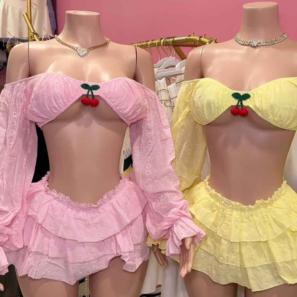 Vanilla Cherry Off Shoulder Top & Skirt SET