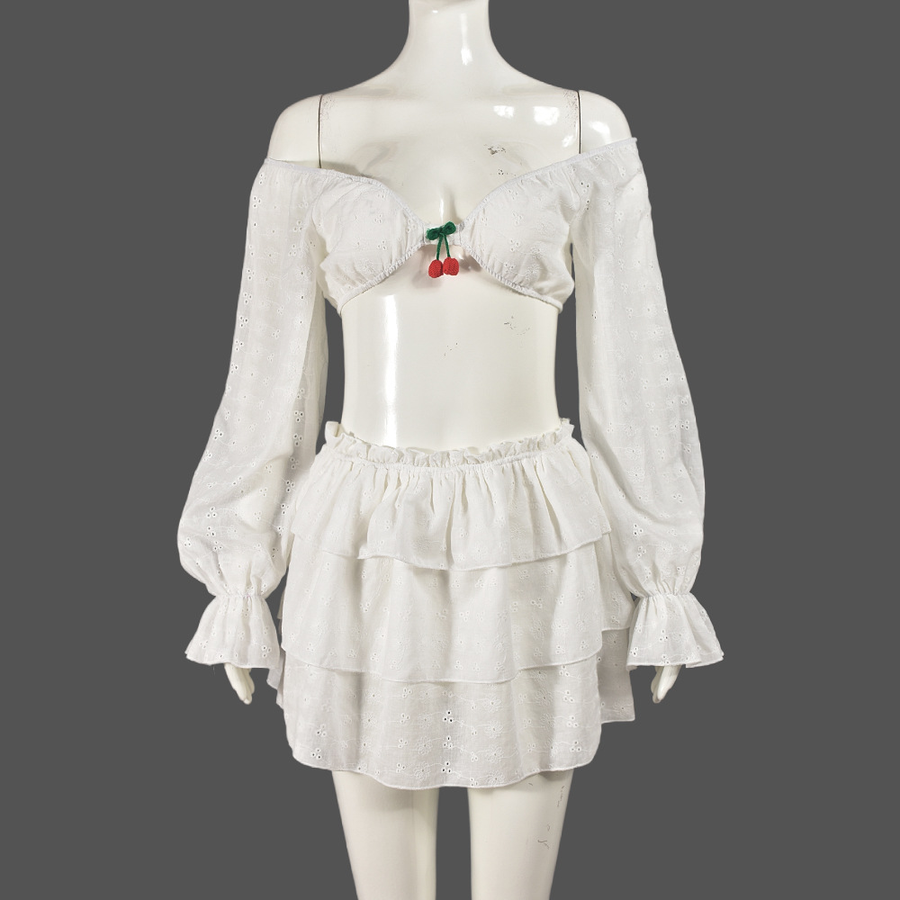 Vanilla Cherry Off Shoulder Top & Skirt SET