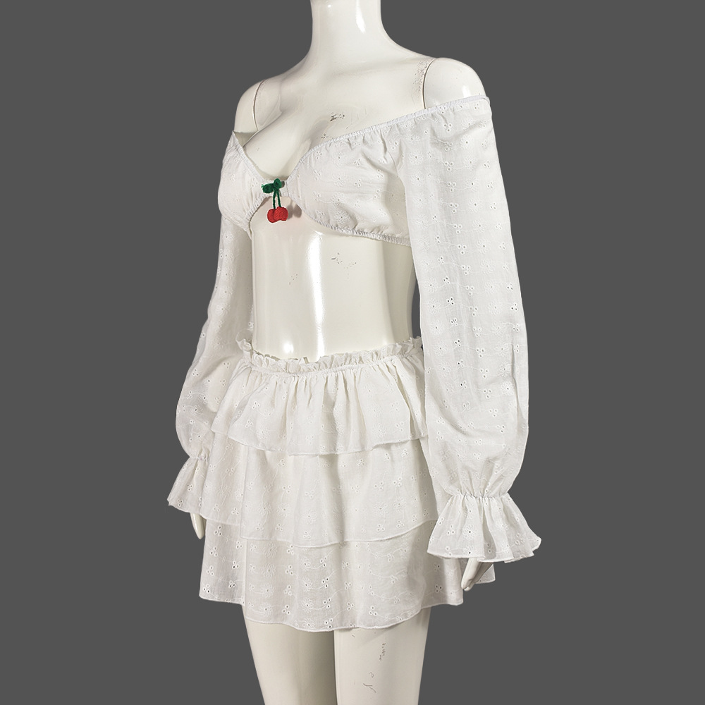 Vanilla Cherry Off Shoulder Top & Skirt SET
