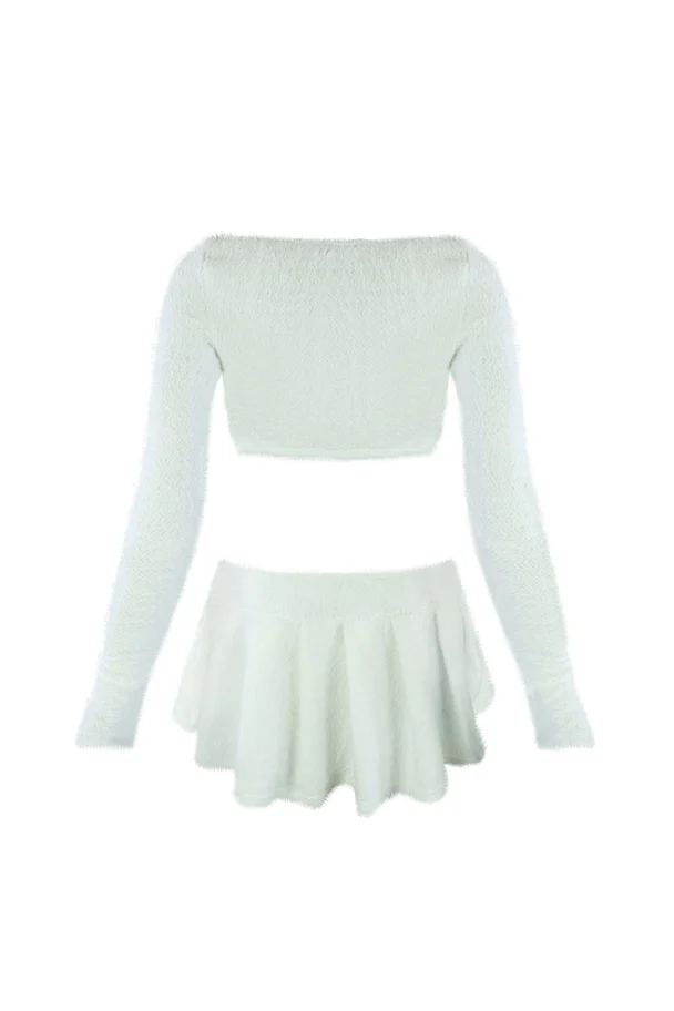 As Time Goes Fuzzy Cardigan Top & Skirt SET