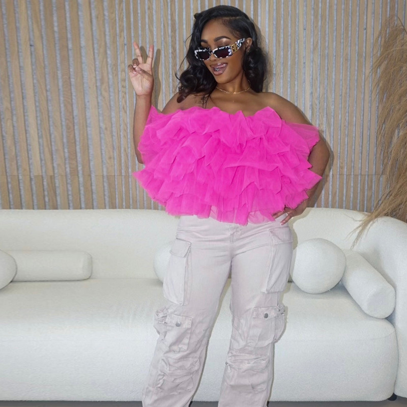 Fluffy Petal Mesh Tulle Top