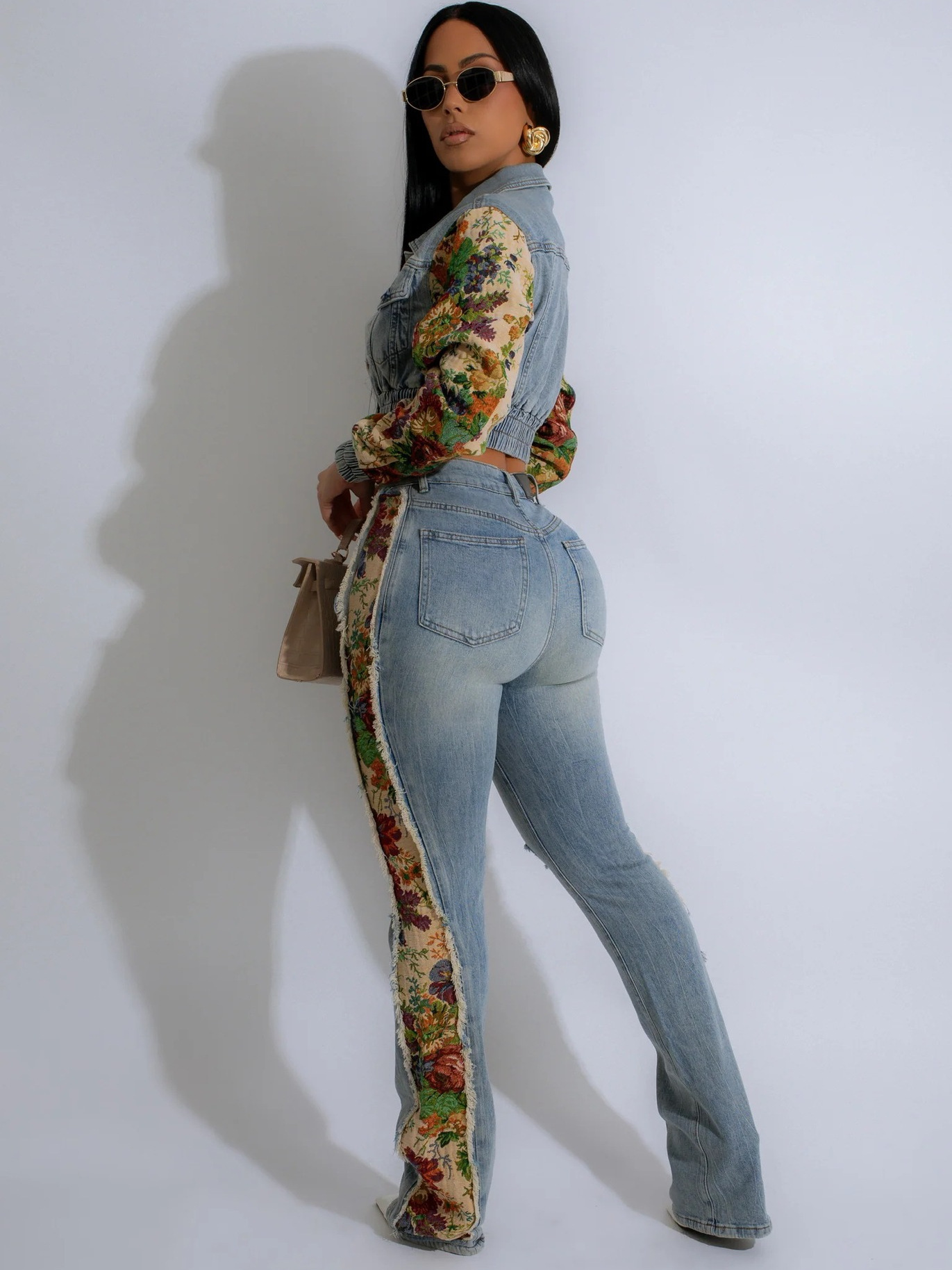 Jesse Tapestry Contrast Denim Jacket & Jeans Set