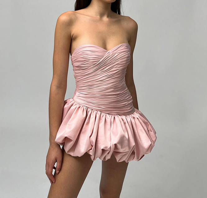 Mikah Shiny Ruched Bubble Mini Dress