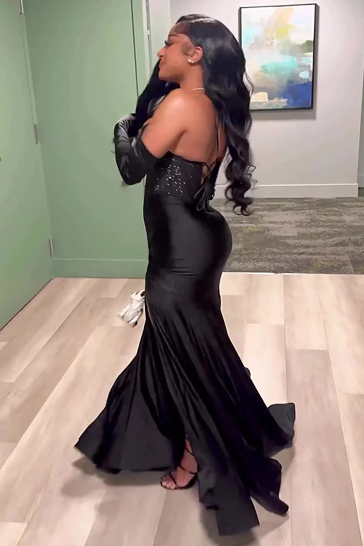 Halter Mermaid Hem High Slit Party Corset Maxi Dresses