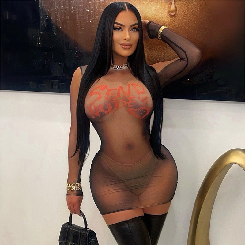 3D Body Printing Perspective Long-Sleeve Hip Dress