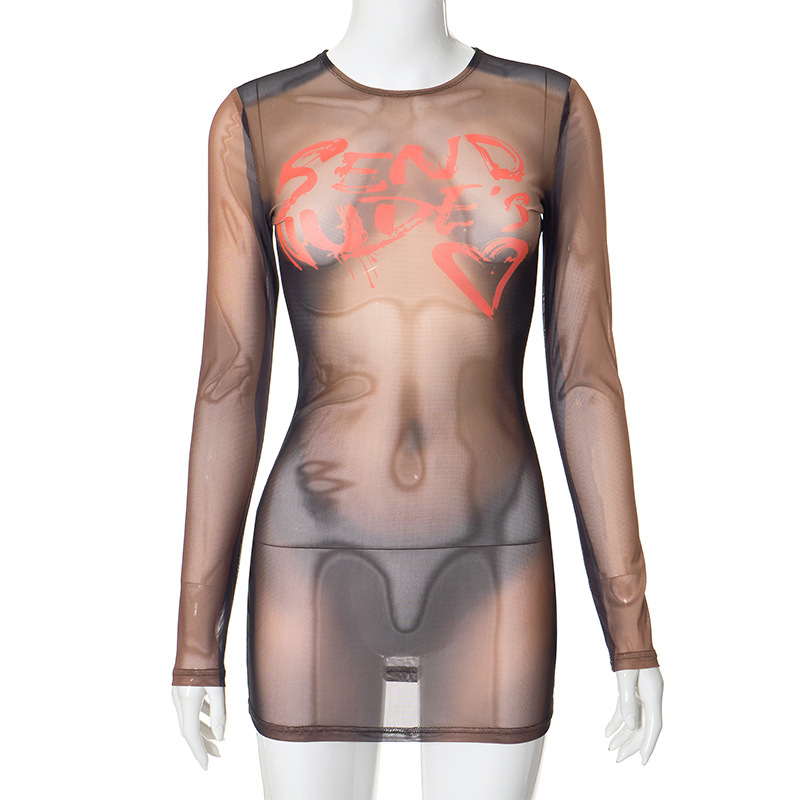 3D Body Printing Perspective Long-Sleeve Hip Dress