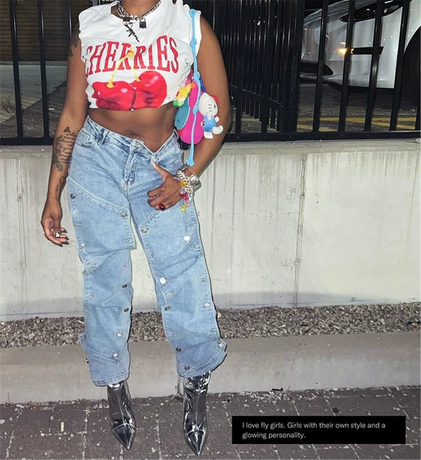 Hazel Snap Button Baggy Jeans