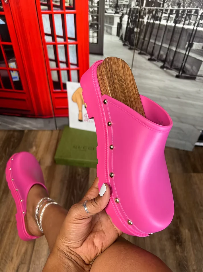 Leather Studded Trim Closed Toe Slide