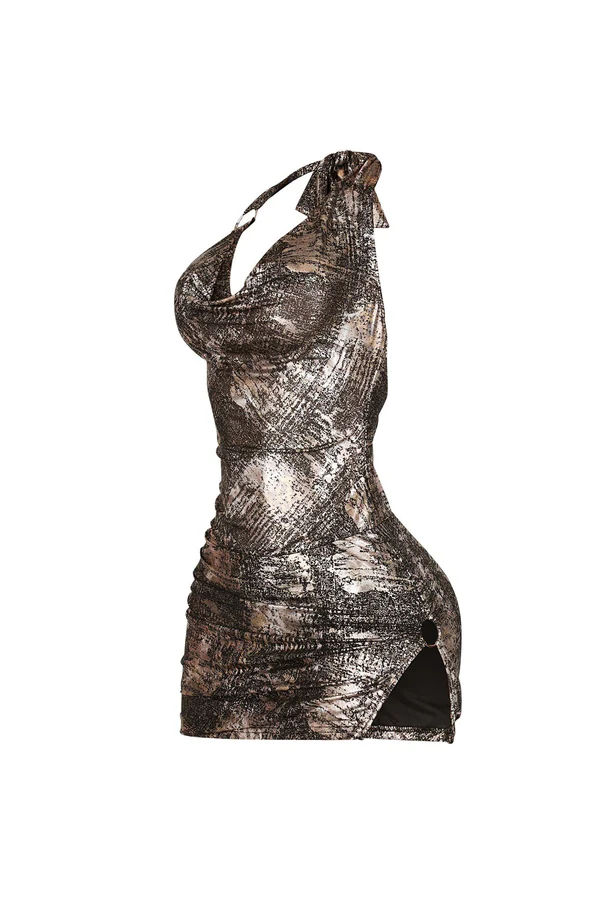 Eclipse Foil Halter Mini Dress