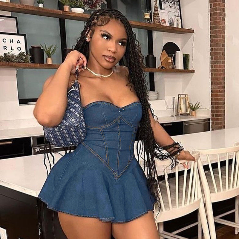 Denim Balletcore Corset Mini Dress