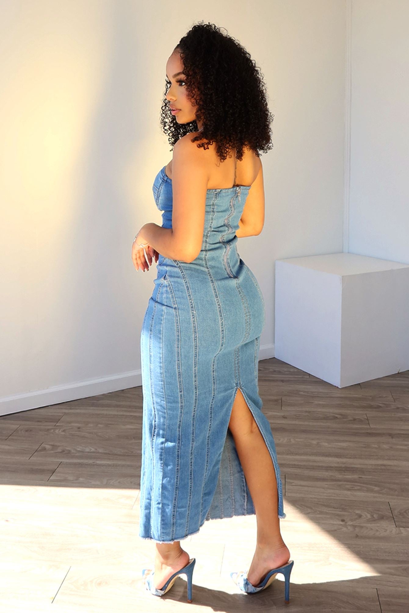 Kaia Bustier Denim Midi Dress