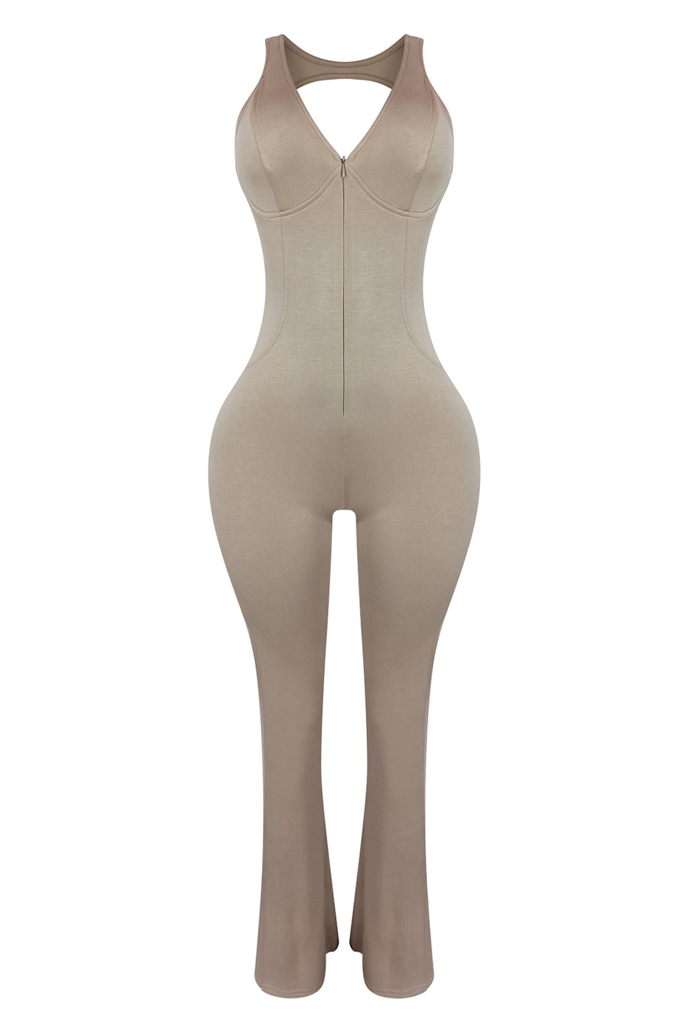 Sand Dune Zip Up Flare Jumpsuit