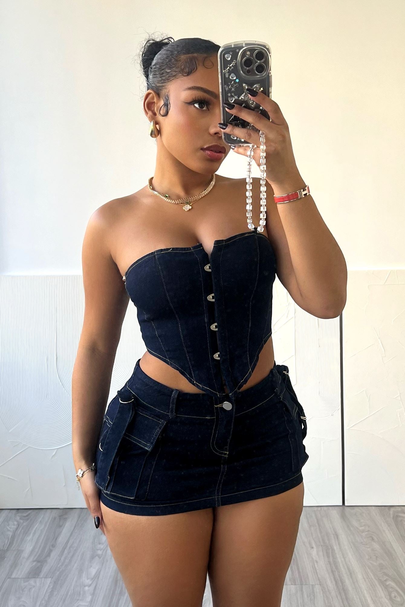 About It Denim Bustier Top & Skirt SET matching sets EDGE