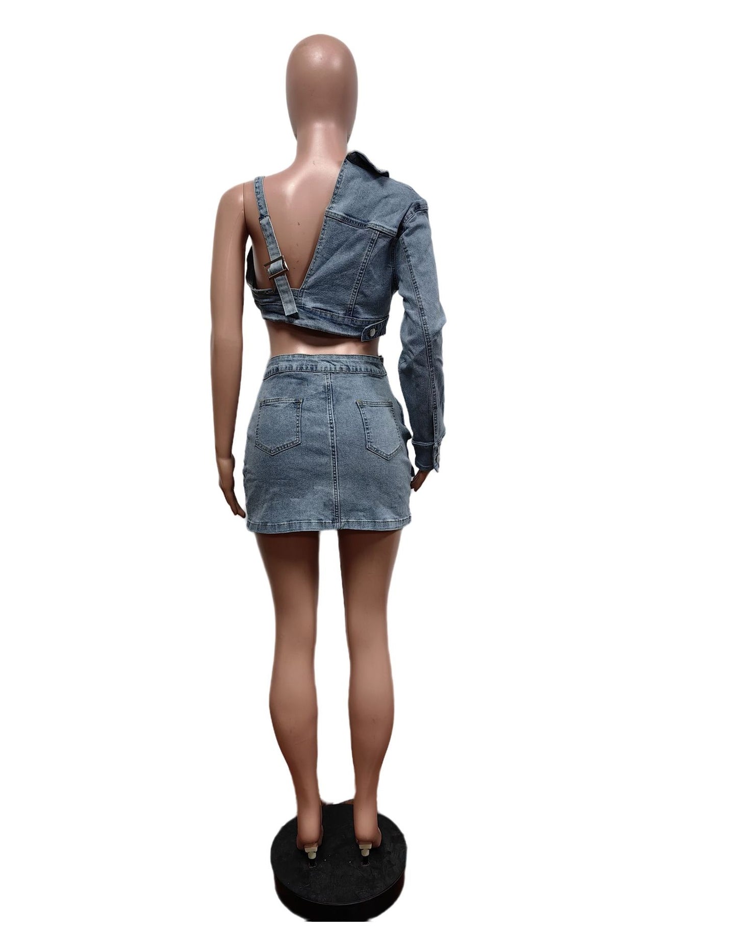 One Of Kind Denim Crop Top & Cargo Mini Skirt Set