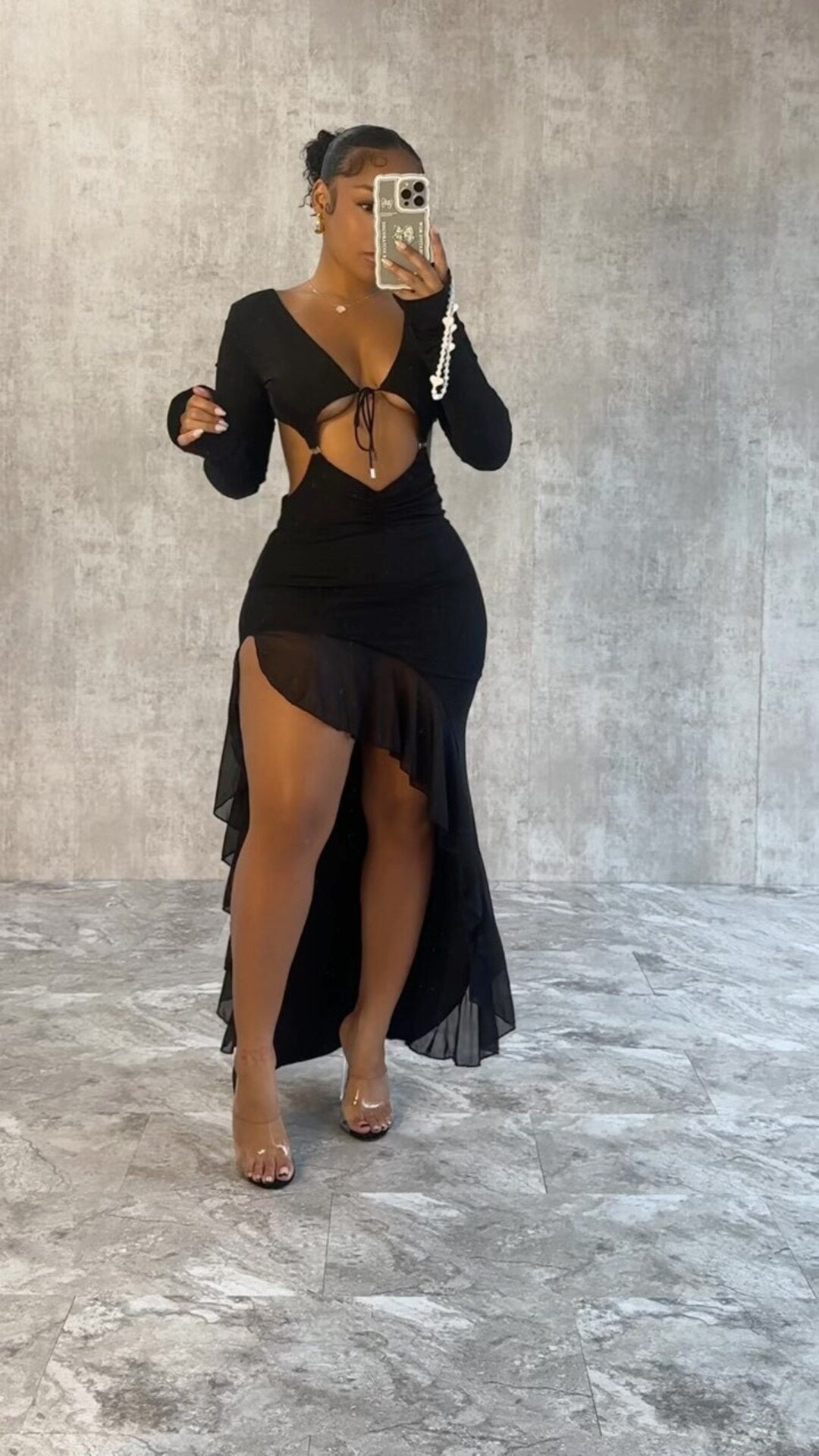 Mystic Cut Out Mesh Ruffle Dress