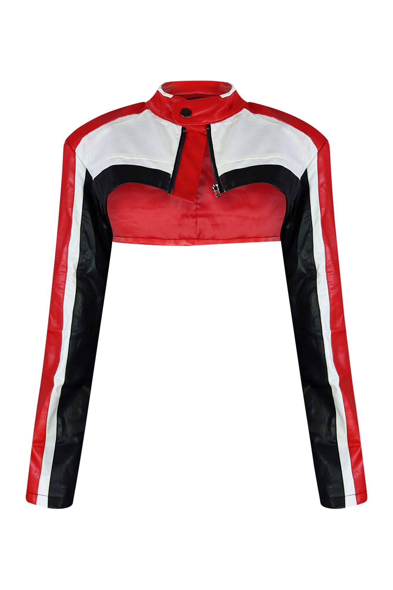 Bittersweet Faux Leather High Crop Jacket Outerwear EDGE Small Red/Combo