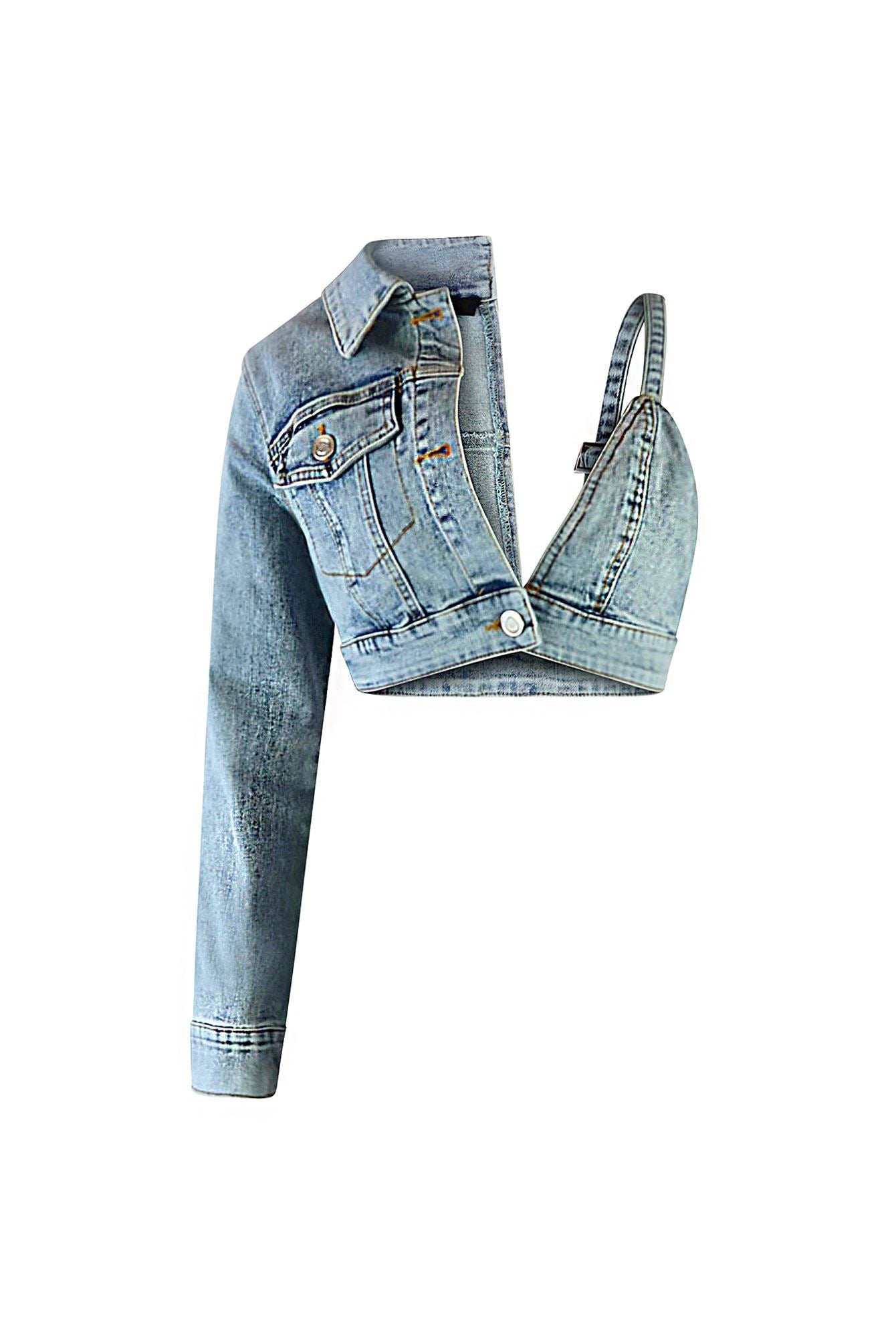 One Of Kind Denim Crop Top & Cargo Mini Skirt Set
