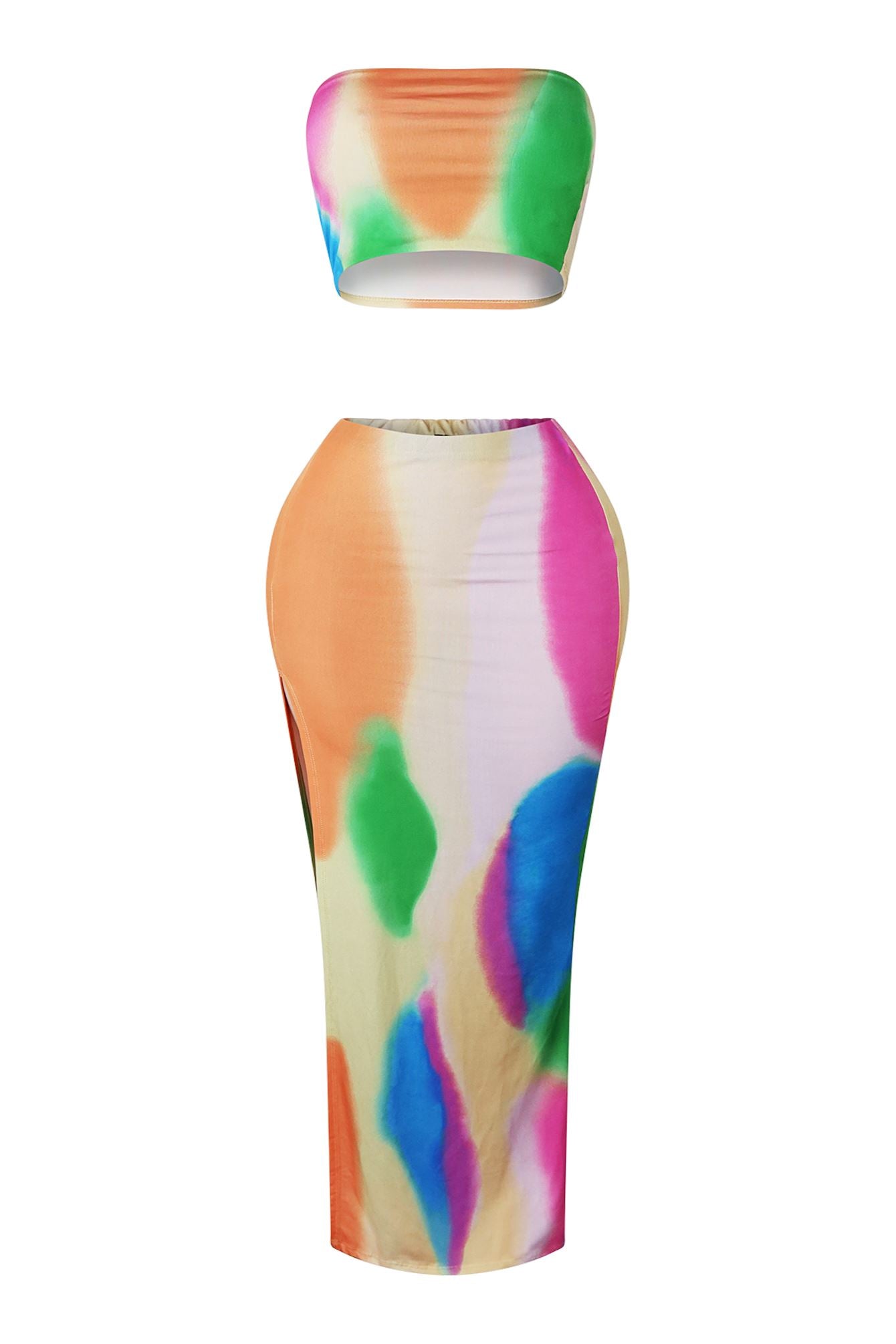 Tahiti Print Tube Top & Maxi Skirt SET