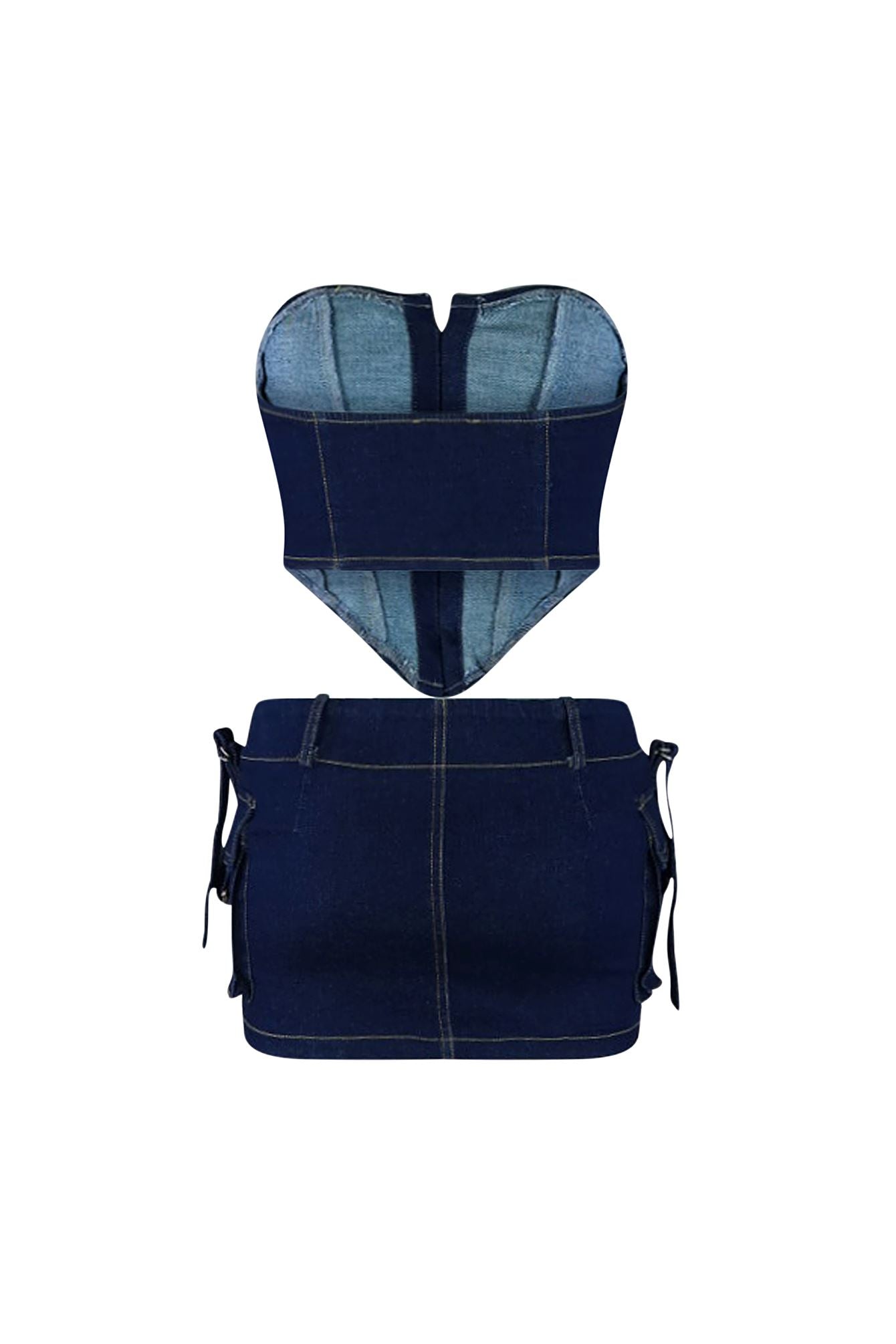 About It Denim Bustier Top & Skirt SET matching sets EDGE