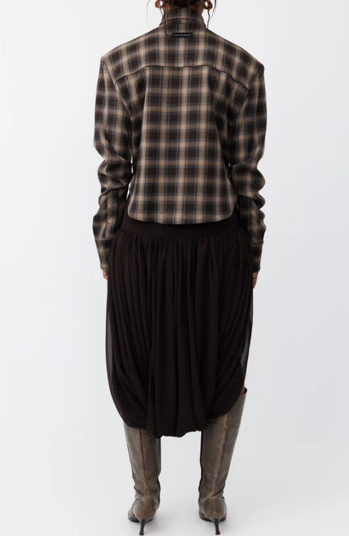 Plunging Neck Shoulder Padding Shirt & Pants Set