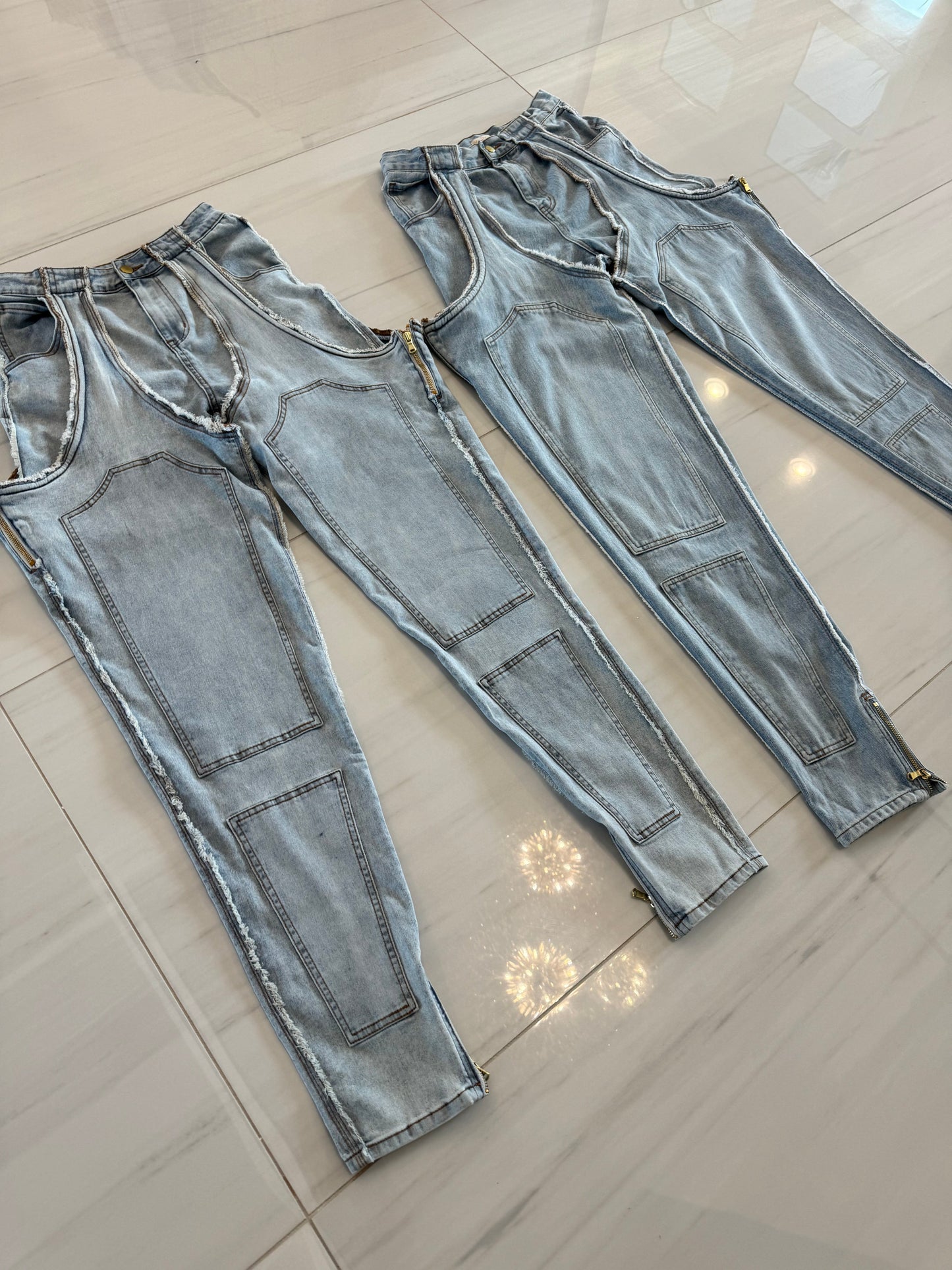 Thigh High Double Denim Pants