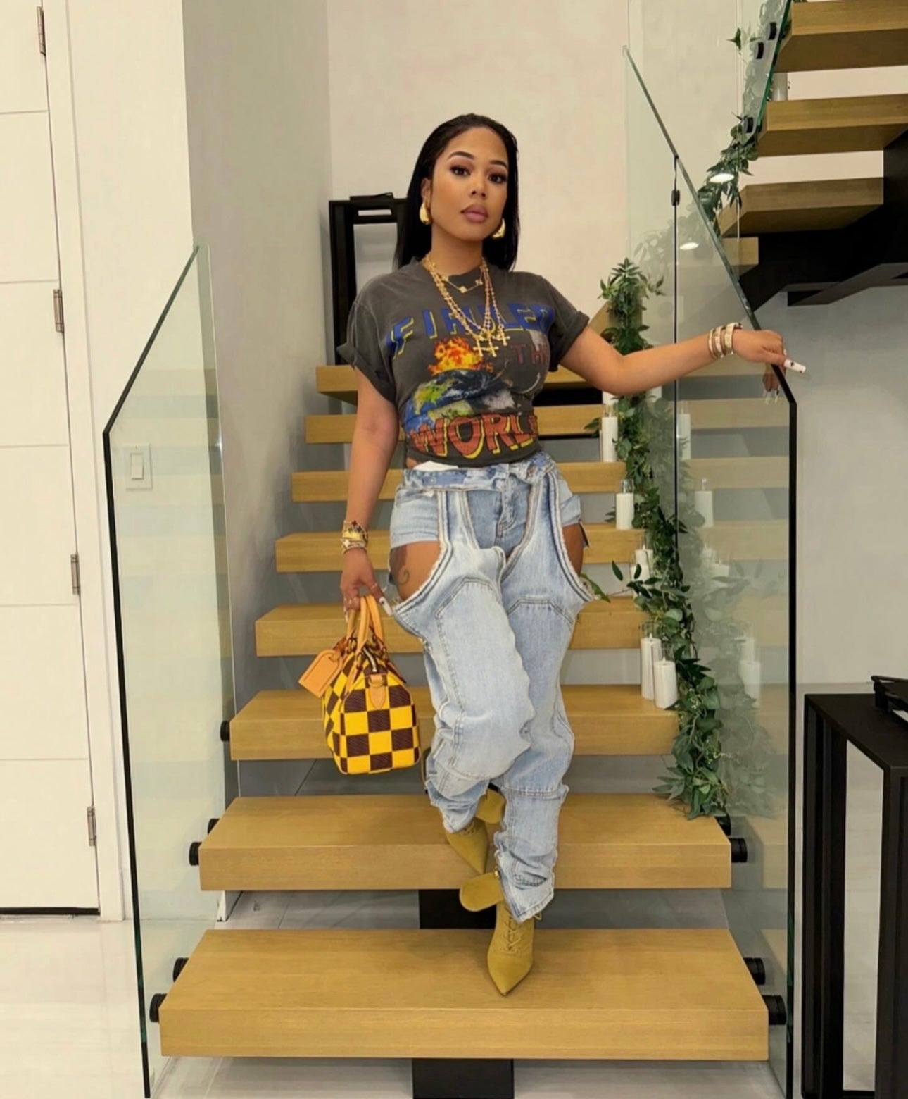 Thigh High Double Denim Pants