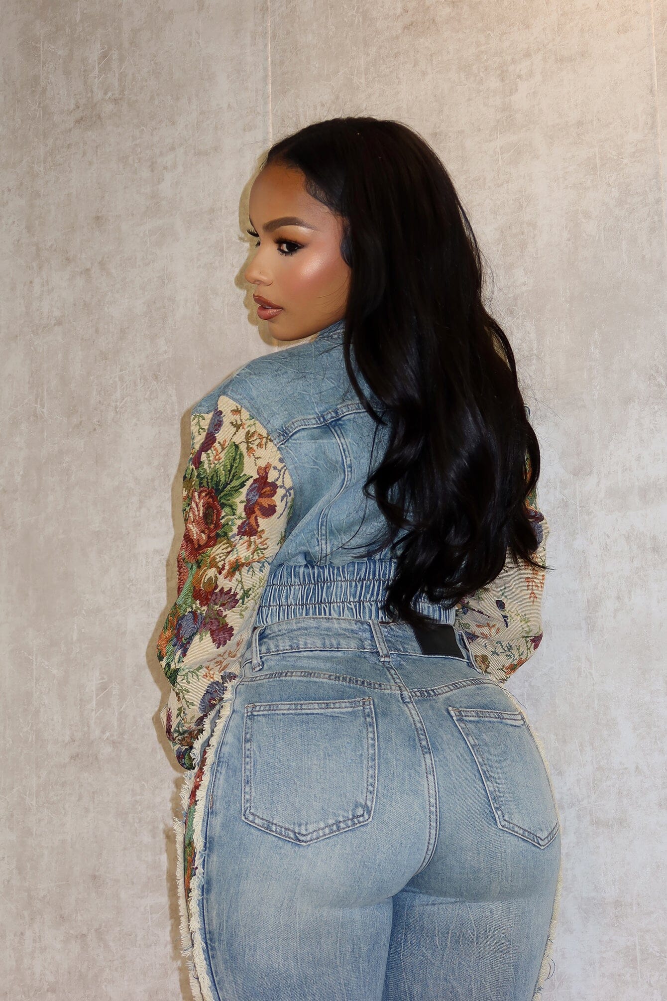 Jesse Tapestry Contrast Denim Jacket & Jeans Set