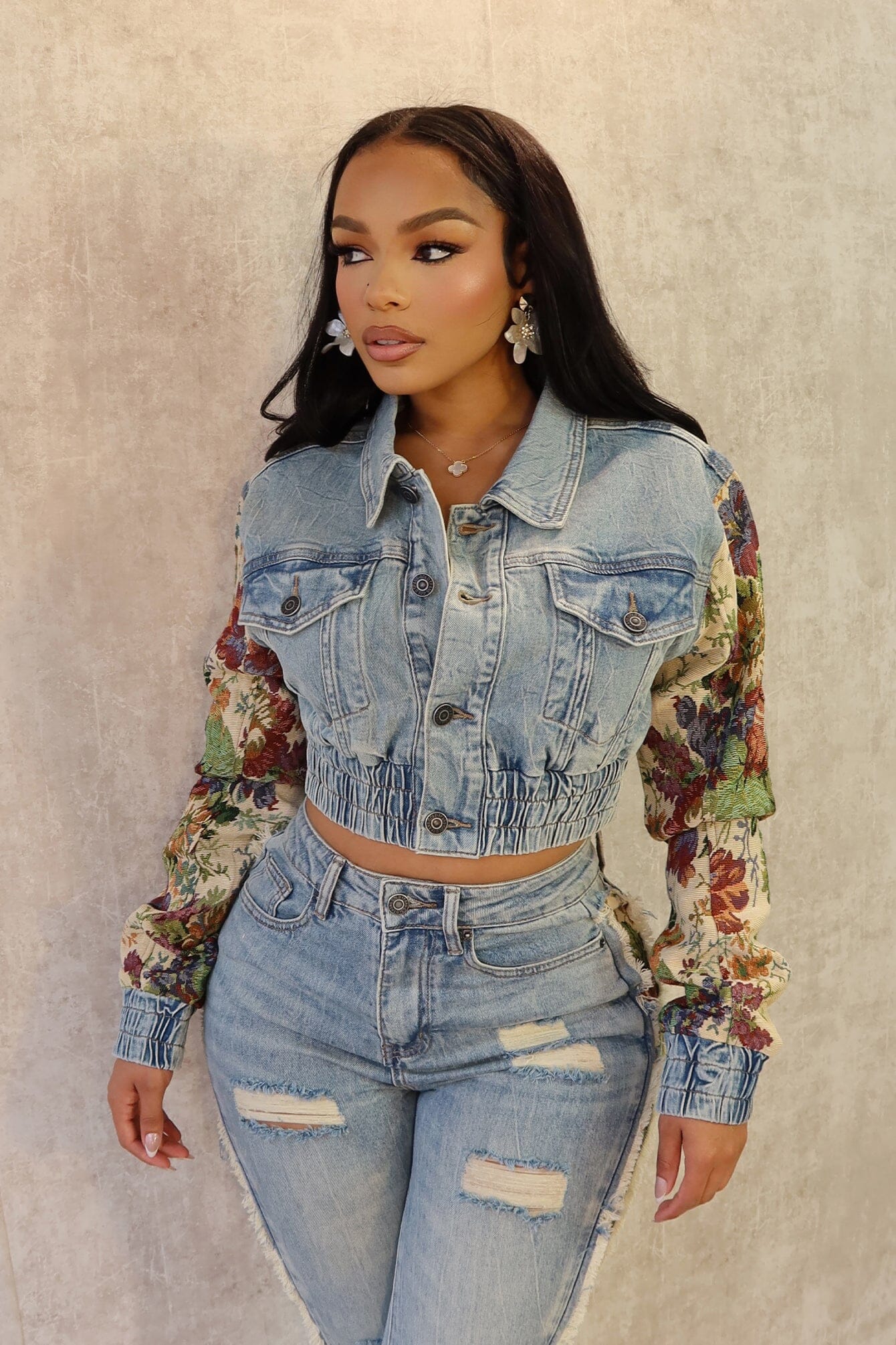 Jesse Tapestry Contrast Denim Jacket & Jeans Set