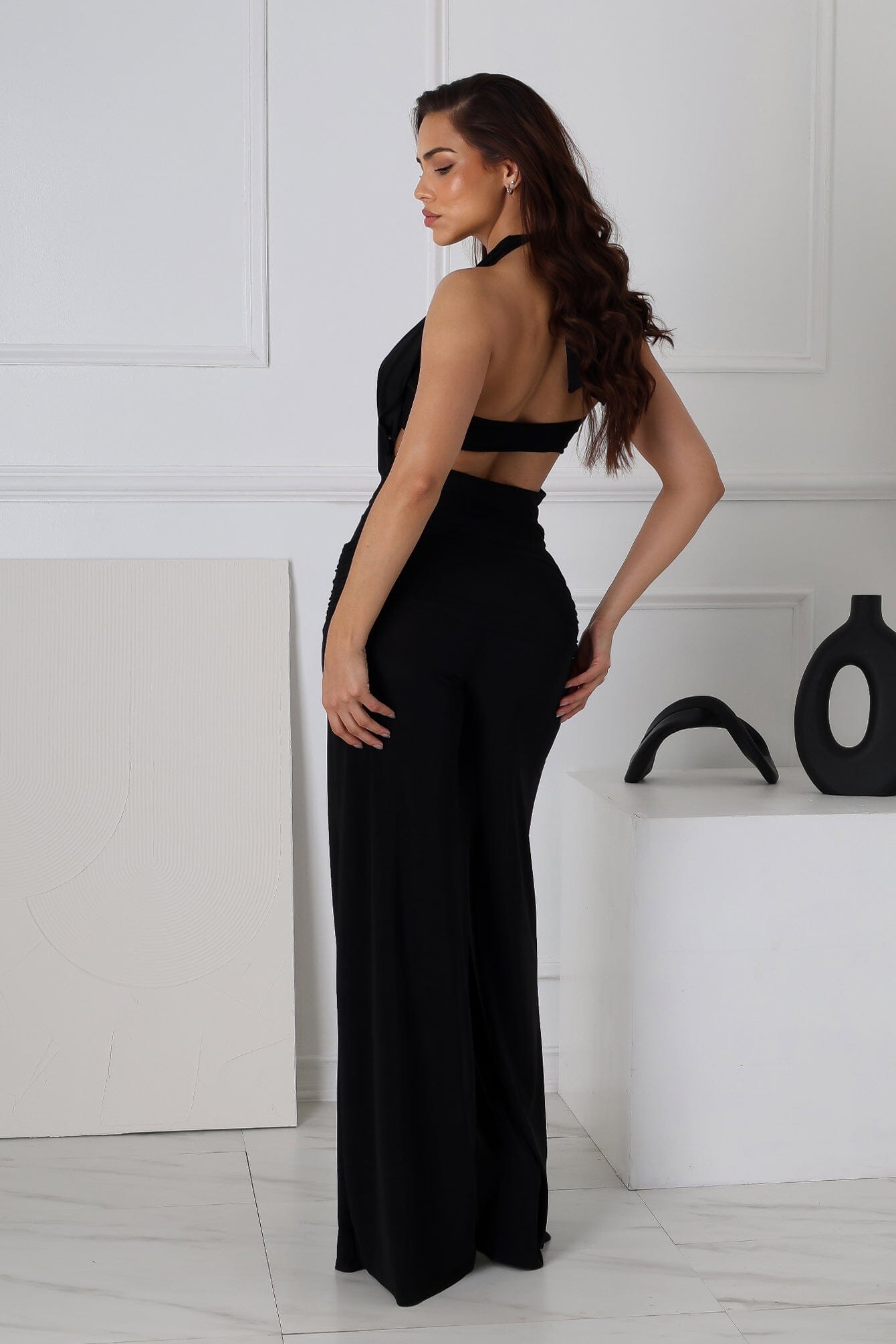 Plunge Cowl Neck Jumpsuit with Tube Top