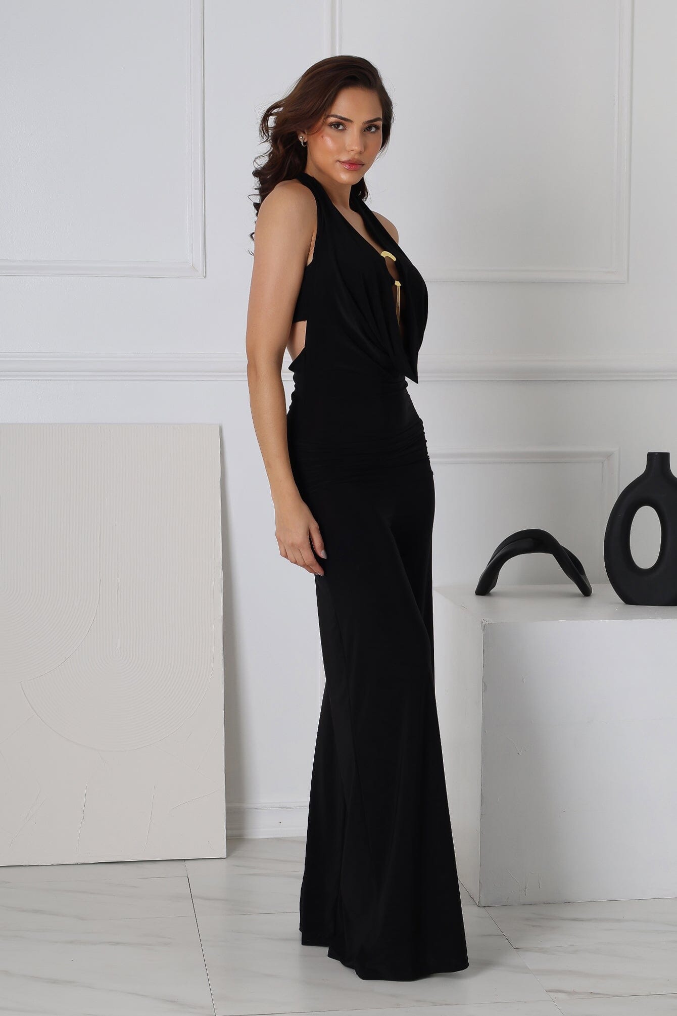 Plunge Cowl Neck Jumpsuit with Tube Top