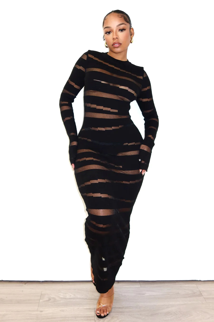 Onyx Sky Mesh Knit Contrast Dress