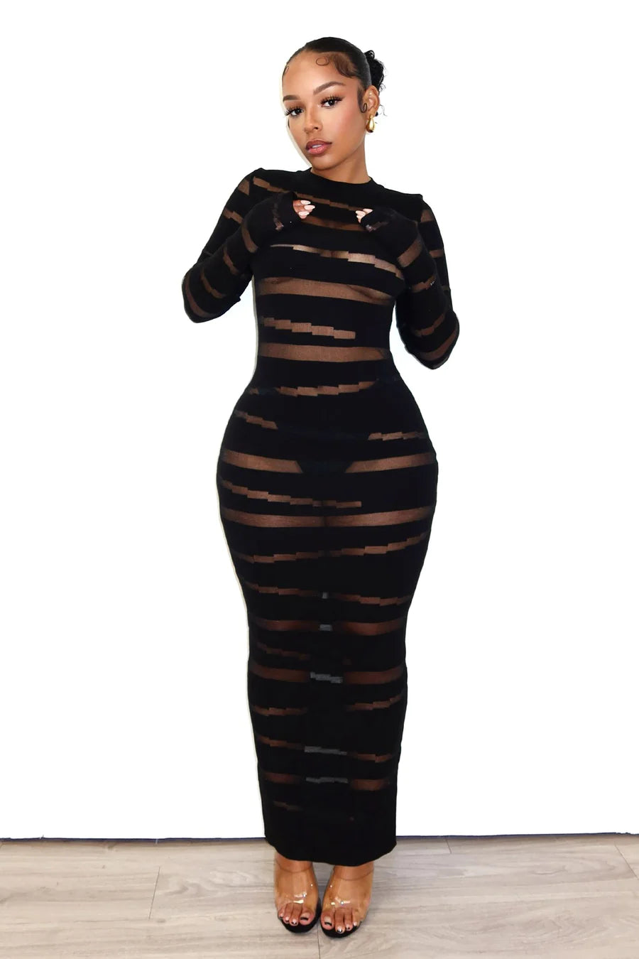 Onyx Sky Mesh Knit Contrast Dress