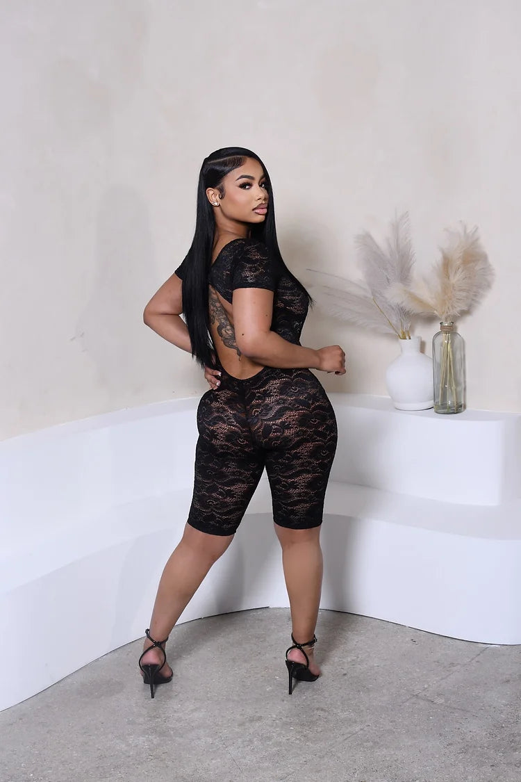 Roman Lace Romper (Black)