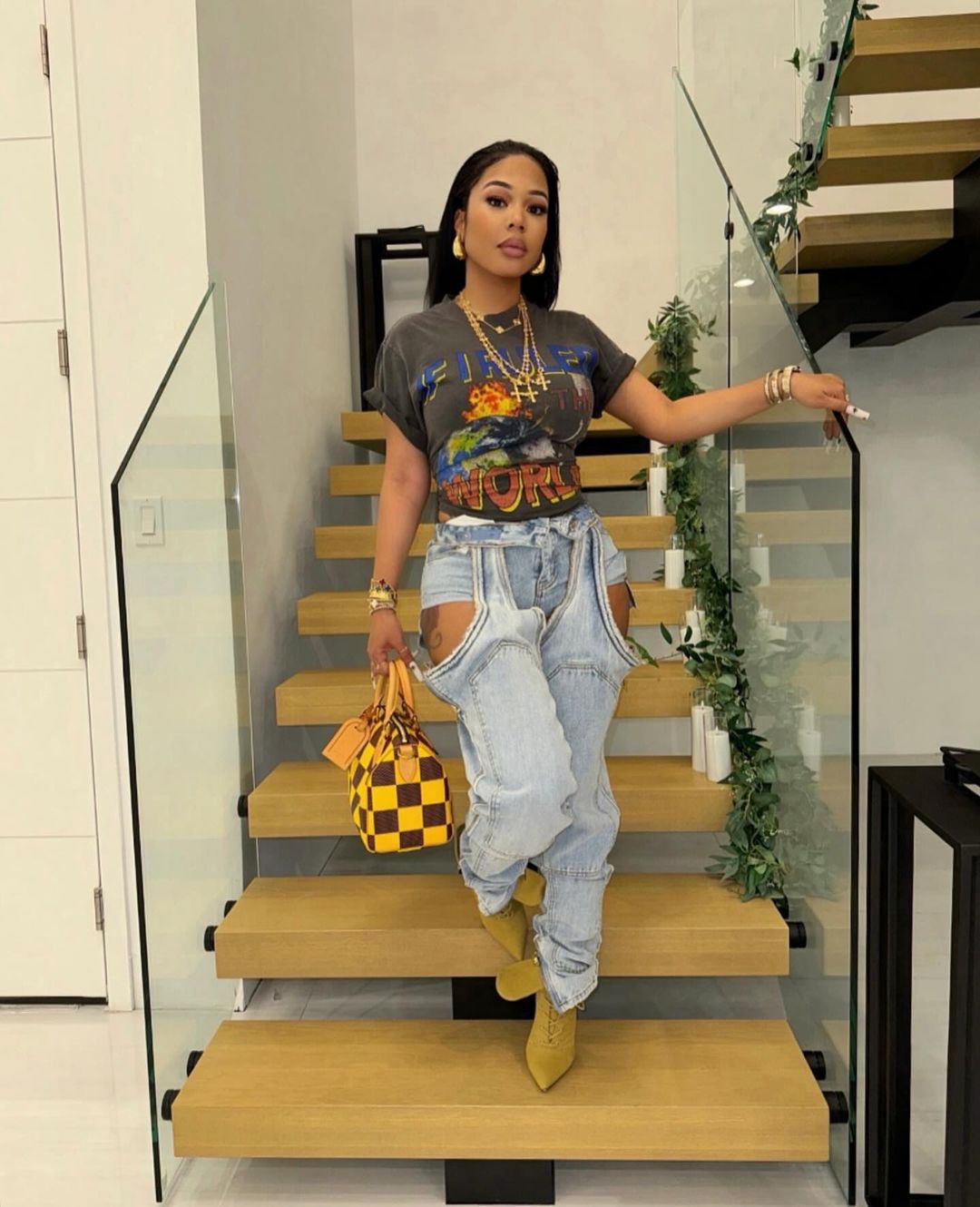 Thigh High Double Denim Pants