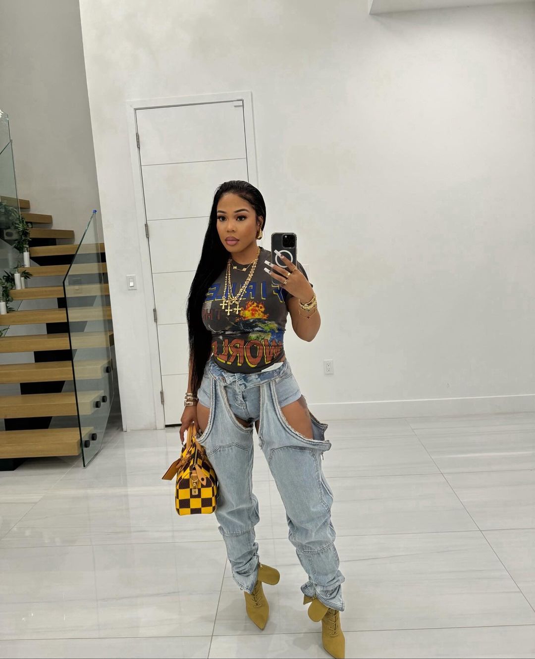 Thigh High Double Denim Pants