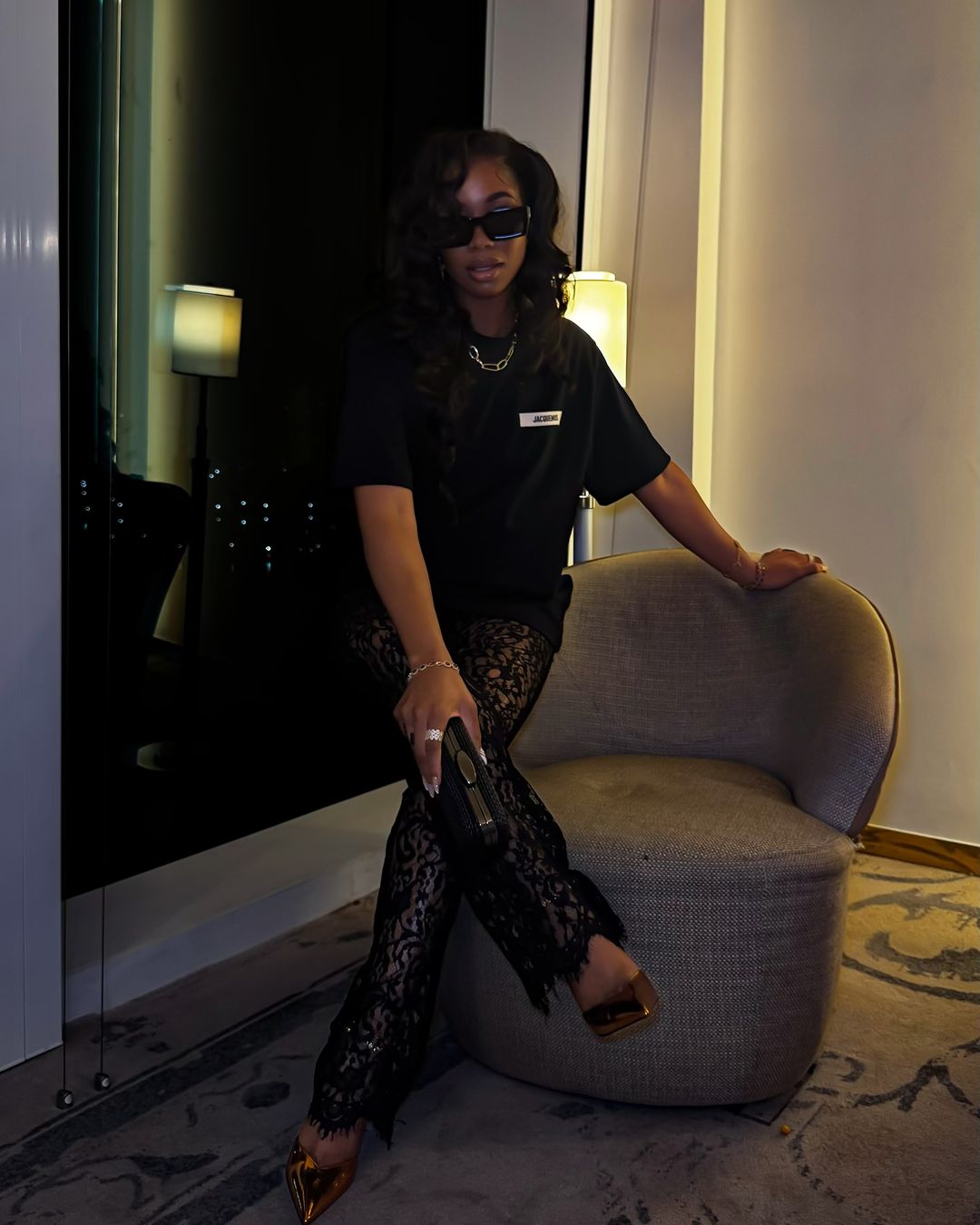 Sheer Lace Panel Trousers