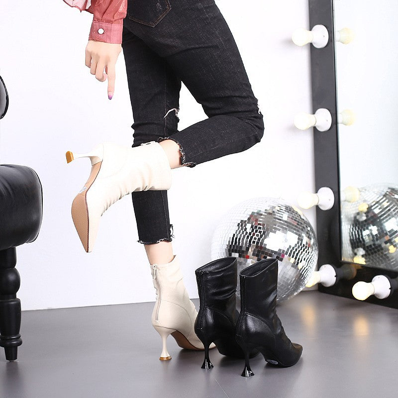 Kitten Heel Pleated Skinny Short Boots